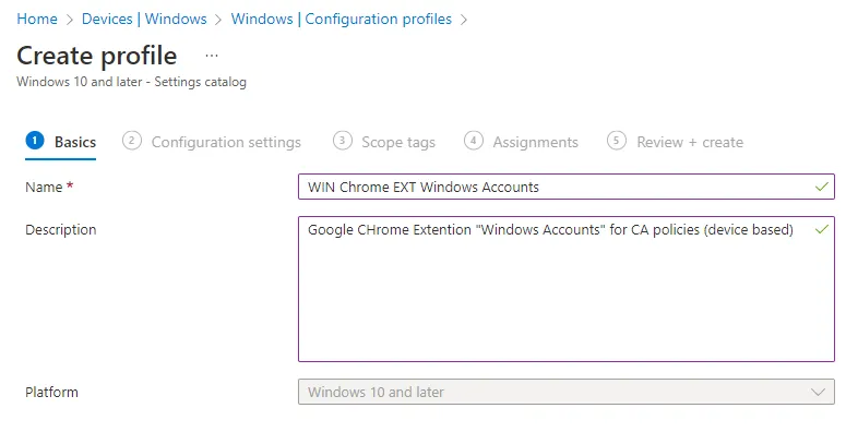 Settings catalog, Google Chrome
