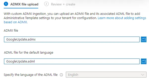 Google Update ADMX und ADML Import in Intune