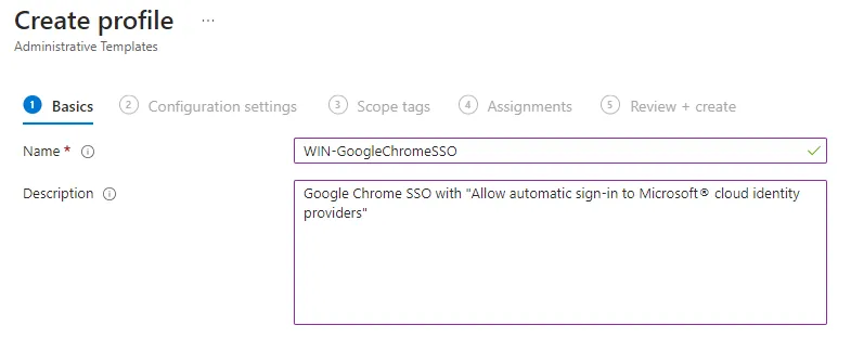Chrome SSO Policy Intune