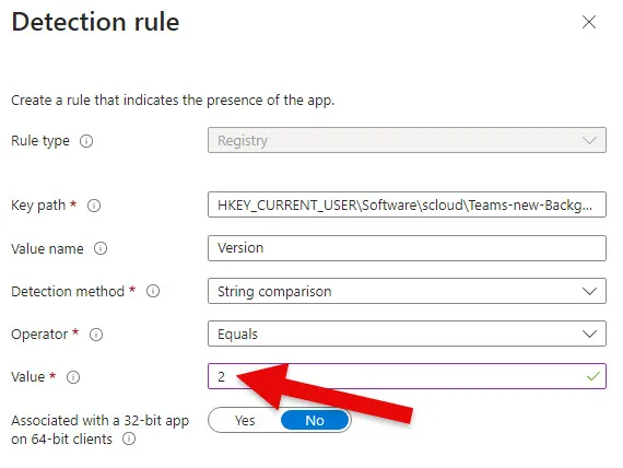 Intune detection rule, version increase