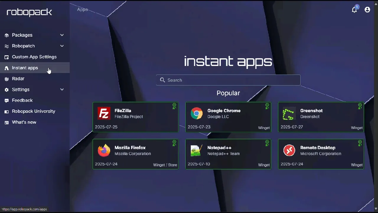 Robopack Instant apps