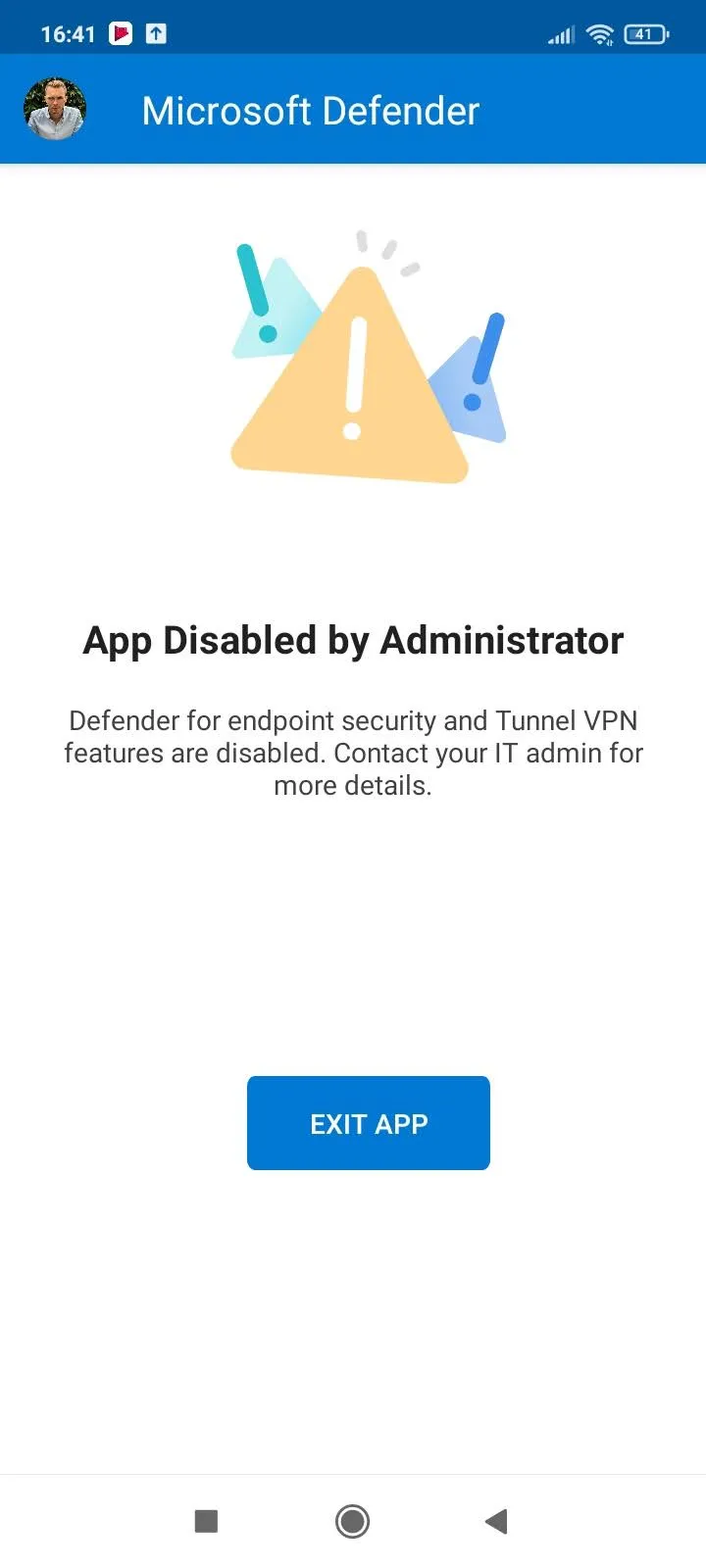 Defender Android App Disabled
