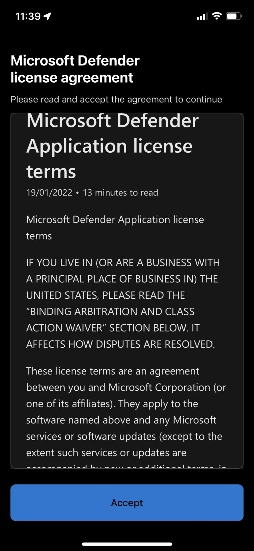 Defender iOS license agreement
