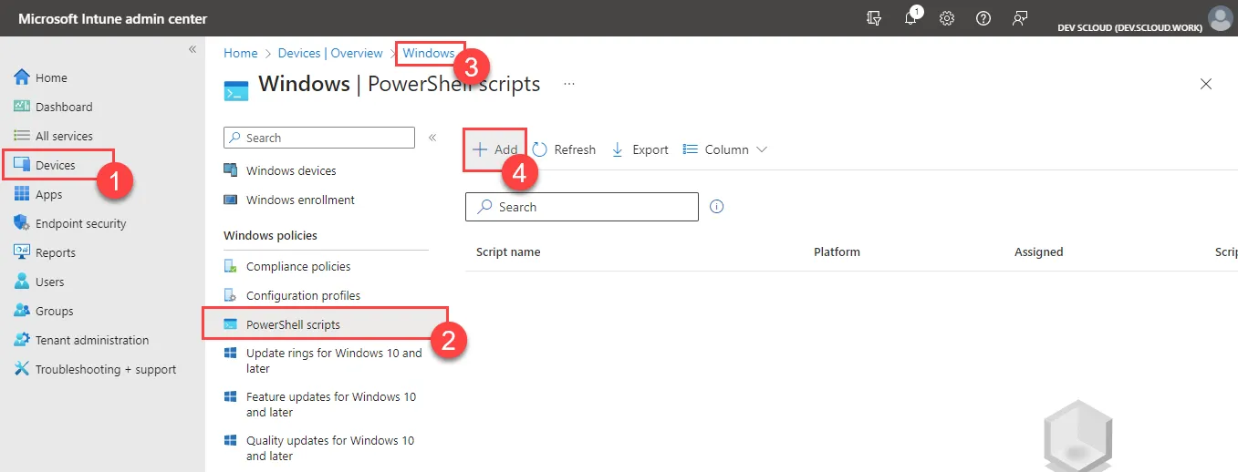 Intune, add PowerShell Script
