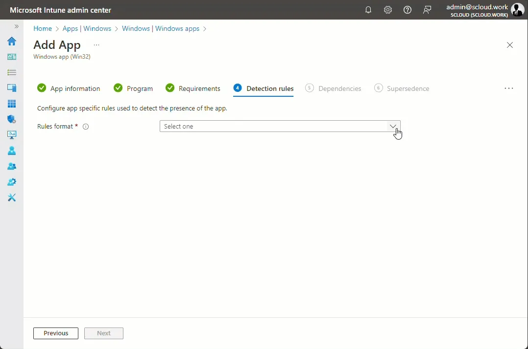 MSI automatic detection rule Intune