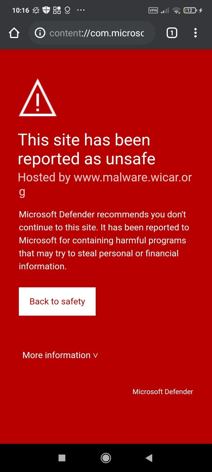 Microsoft Defender site blocked