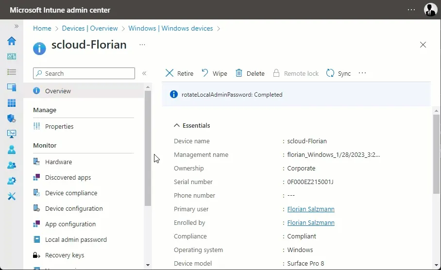Intune, retrieve LAPS password