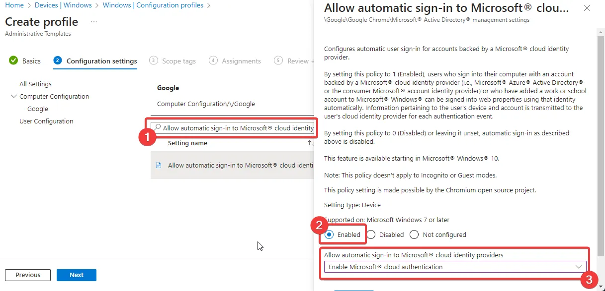Chrome SSO ADMX, Intune