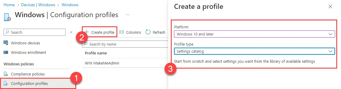 New Intune Settings catalog profile