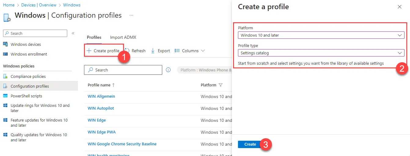 Intune, Settings catalog