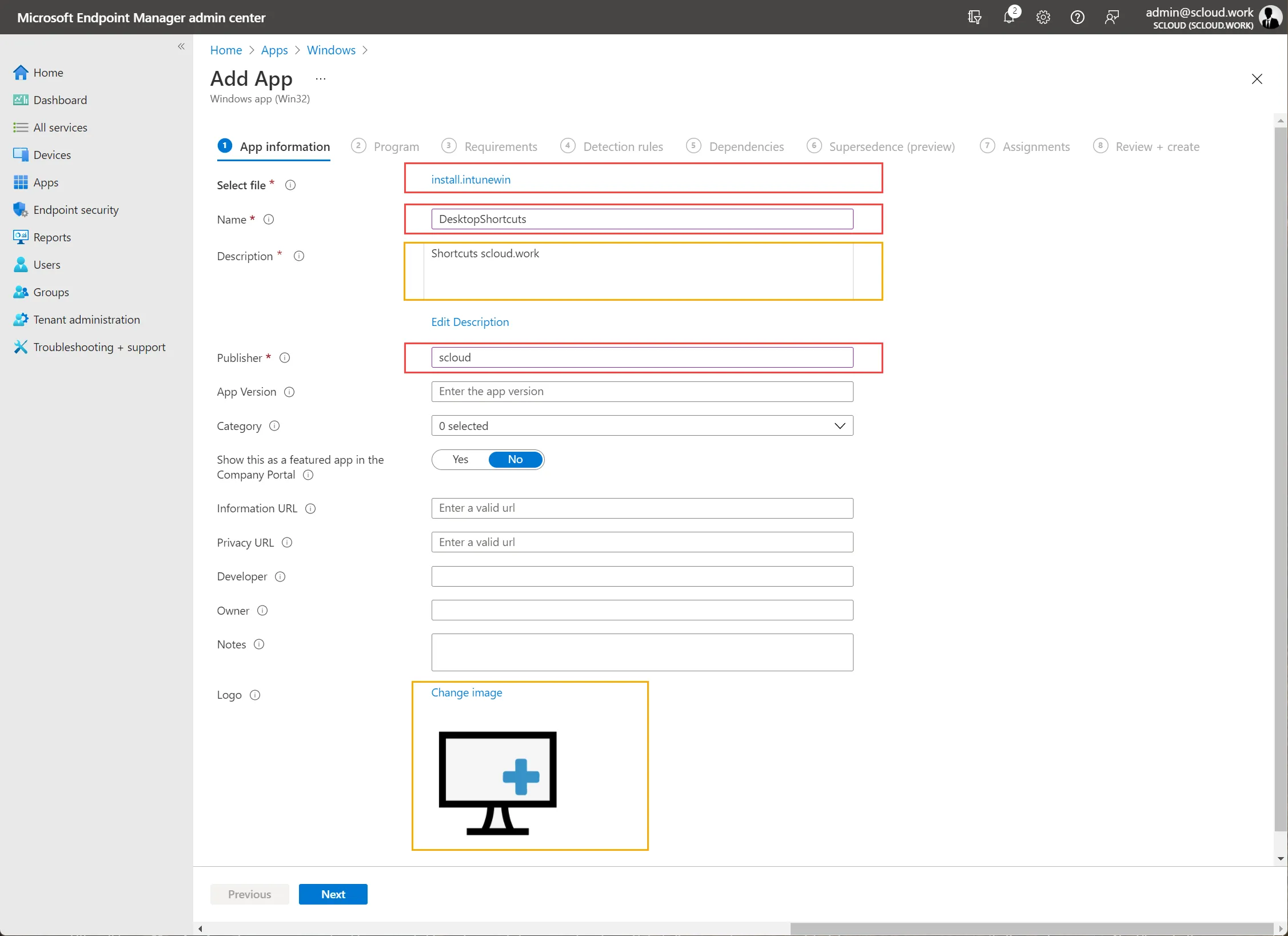win32 upload desktop shortcut