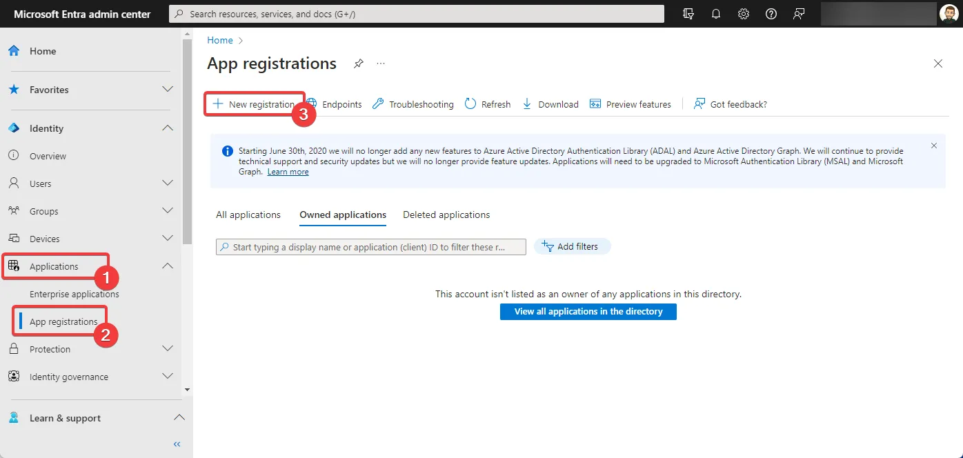 New registration in Entra