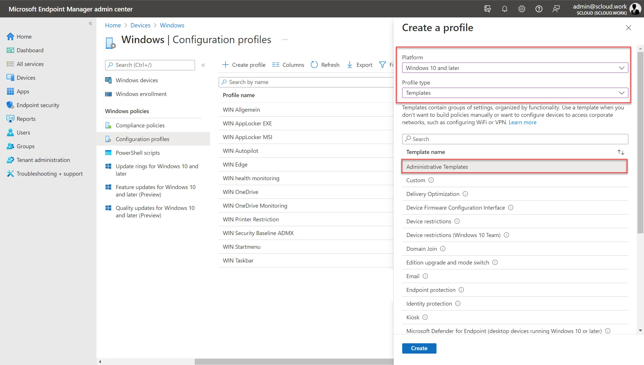 Create Administrative Templates in Intune