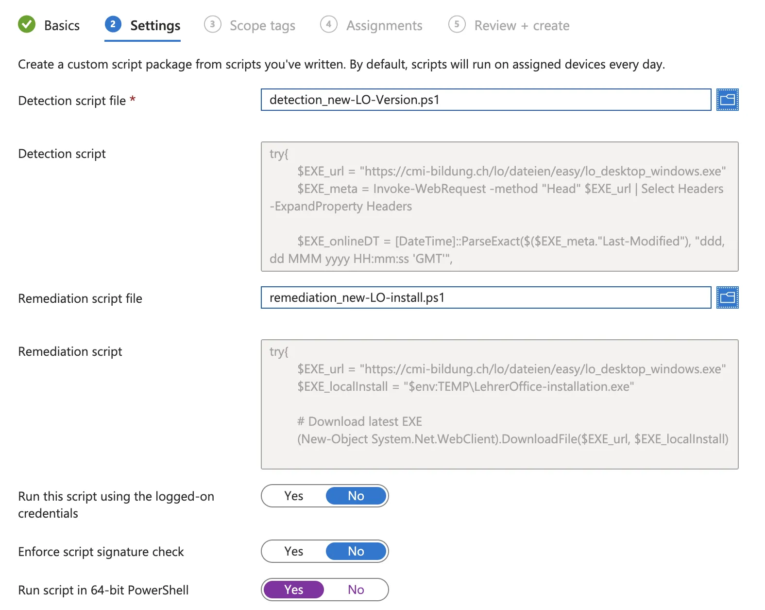 Intune, Remediation settings