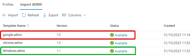 Intune successful imported custom ADMX, Error NamespaceMissing:Microsoft.Policies.Windows fixed