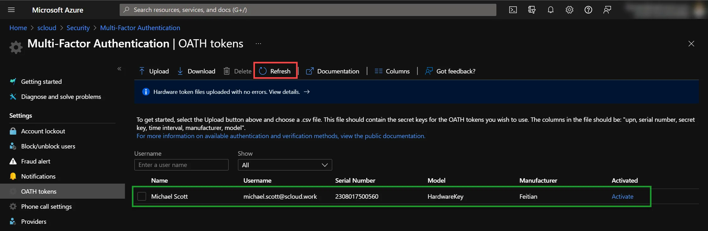 Azure MFA OATH token 
