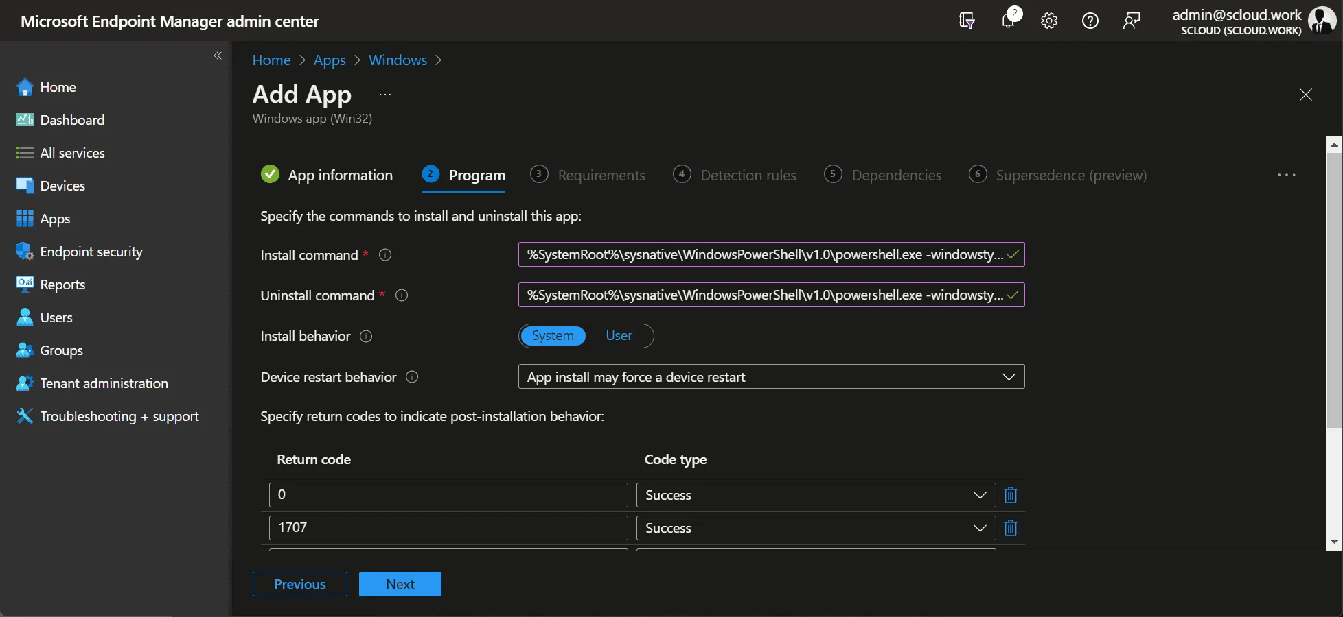RunAsRob, Intune install and uninstall command