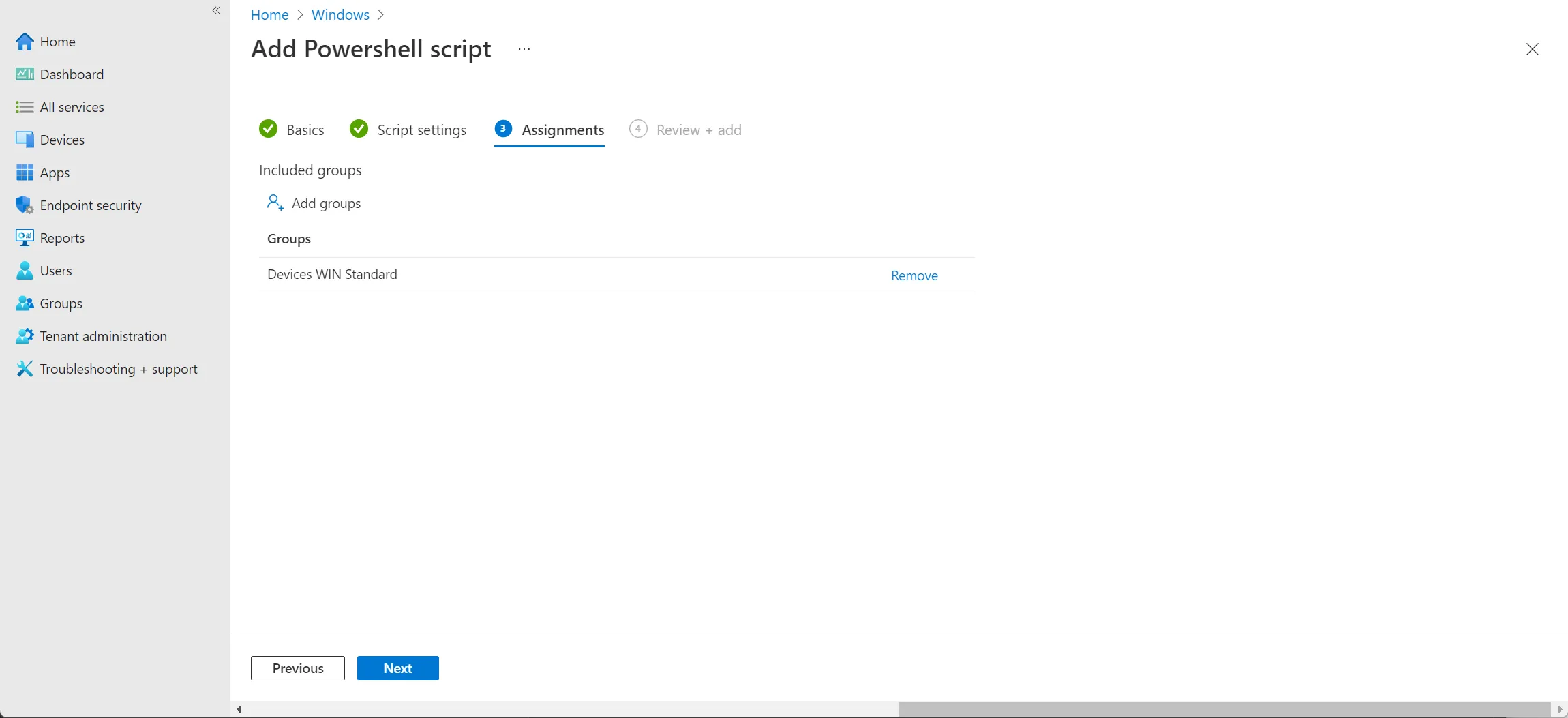 assign PowerShell Script Intune