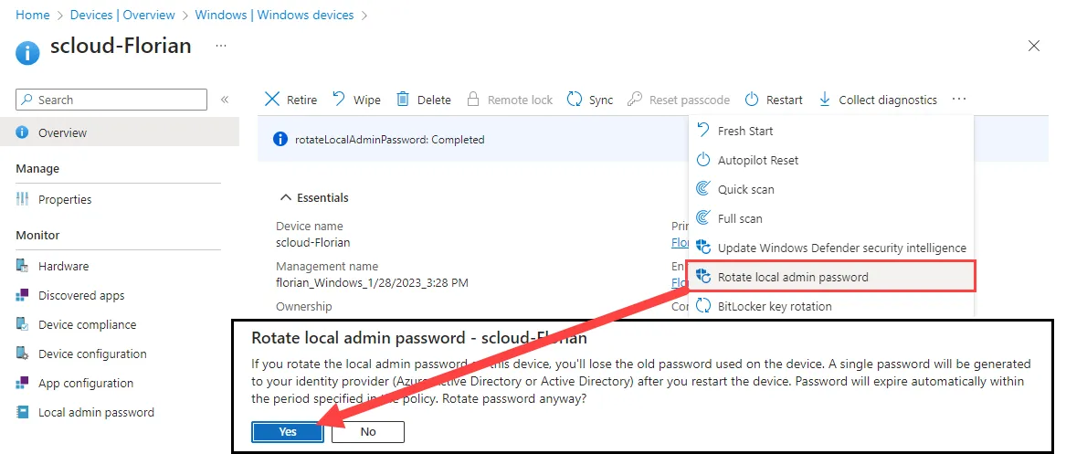 Intune, Rotate local admin password