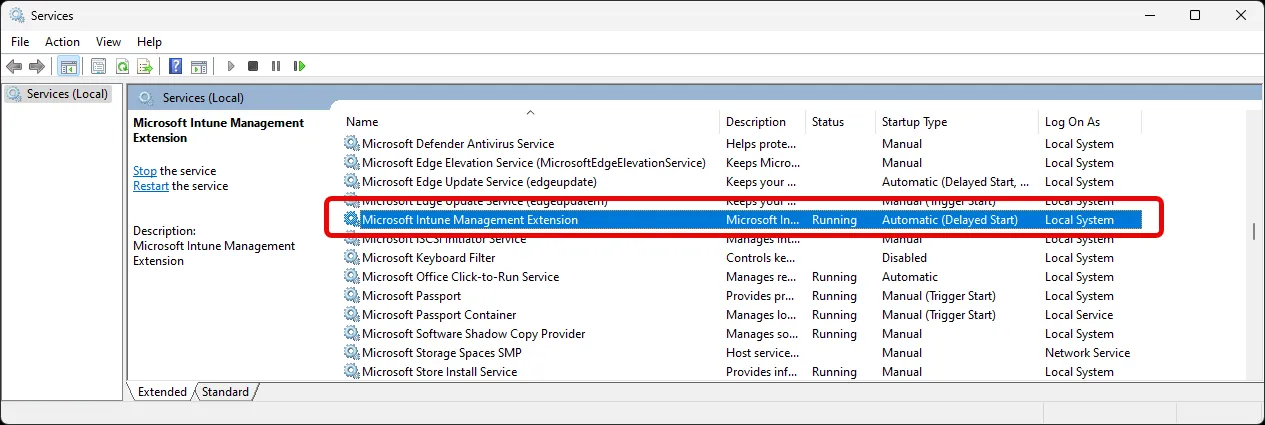 Intune Management Extension local Service