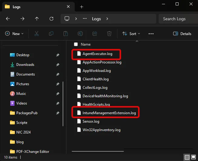Intune / IME logs for installation