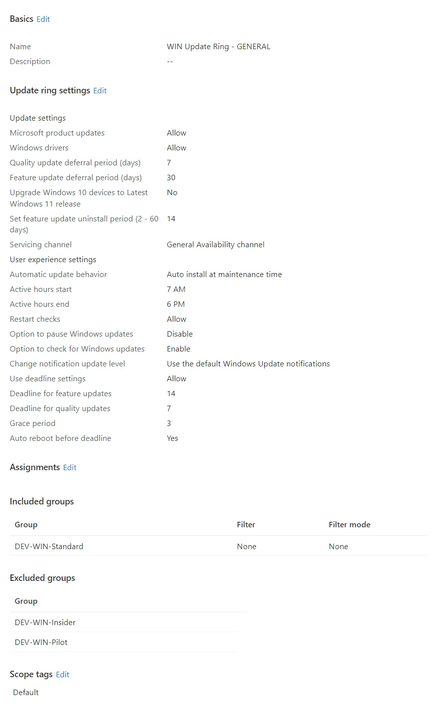 Windows Update Ring, General