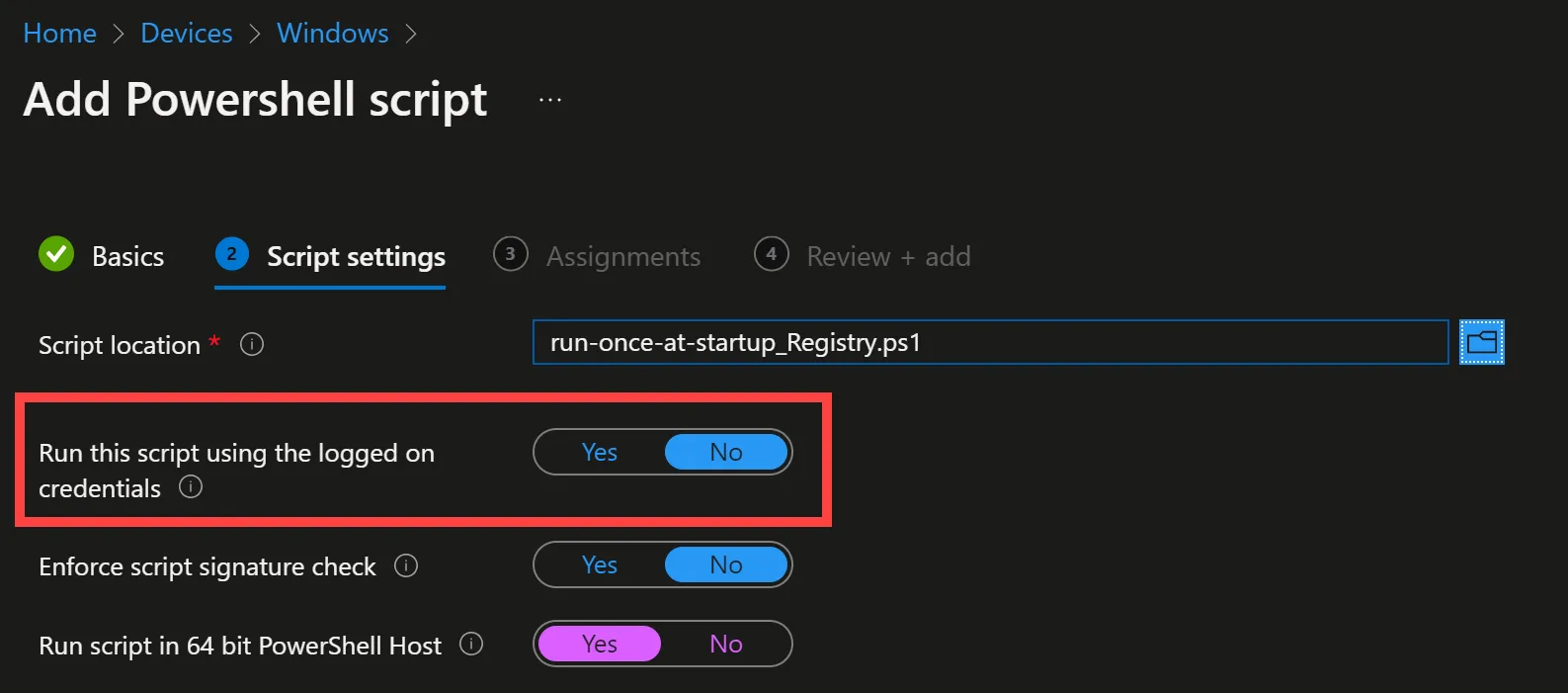 Intune PowerShell as user or system