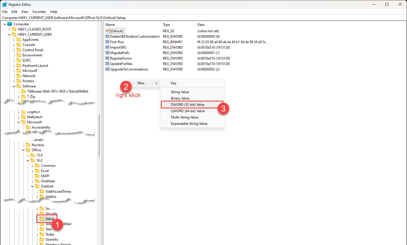 Registry Editor, add DWORD Key: Disable Outlook Signature Synchronization 