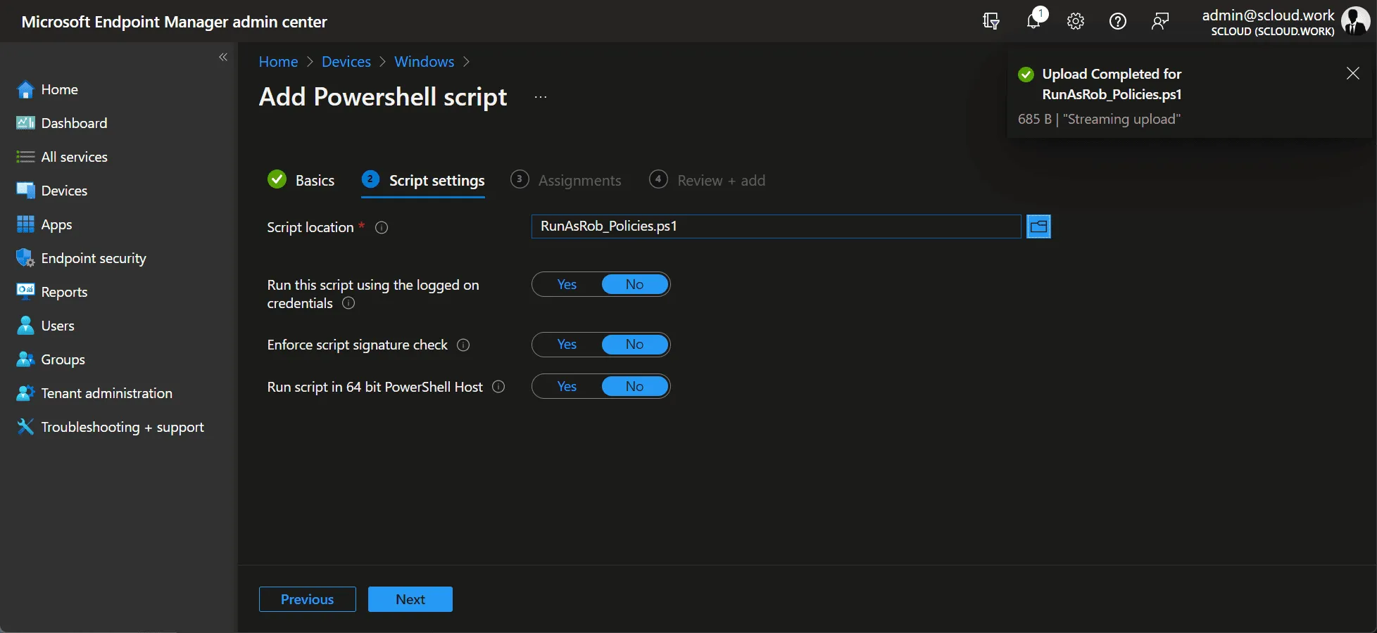 PowerShell Script, RunAsRob Policies