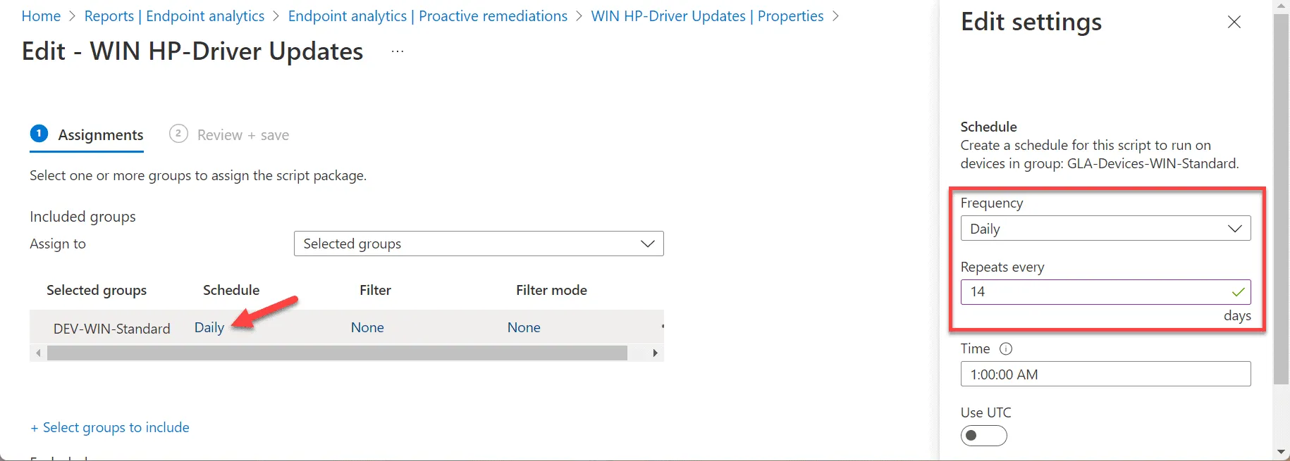 Proactive Remediations Schedule
