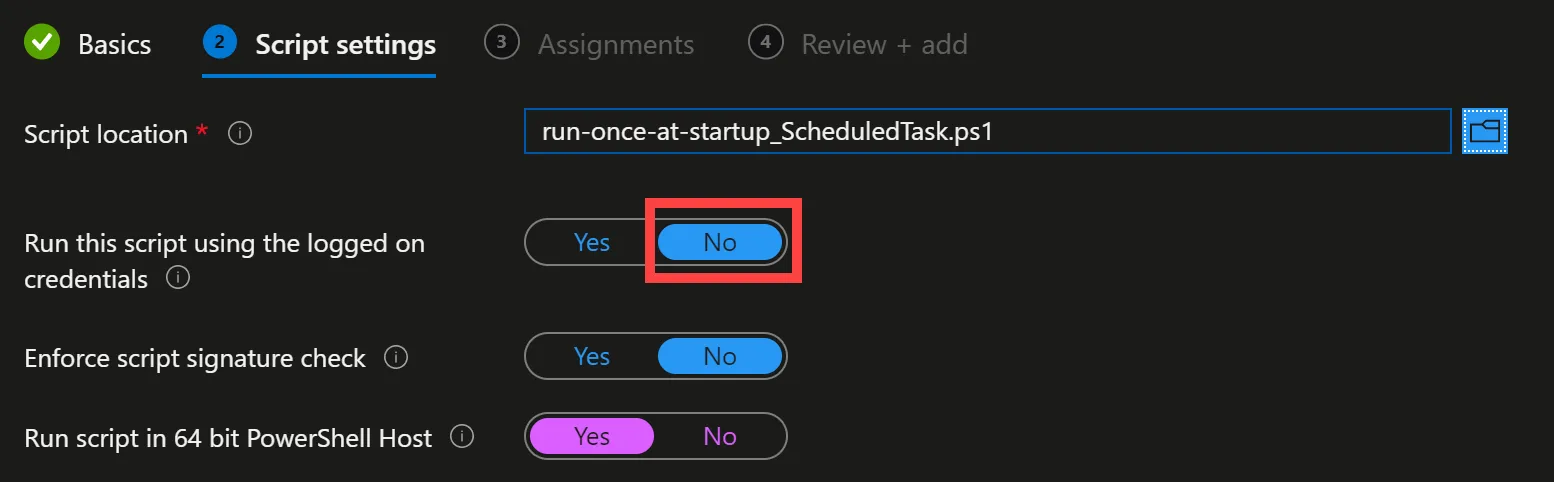 Intune, PowerShell run as system