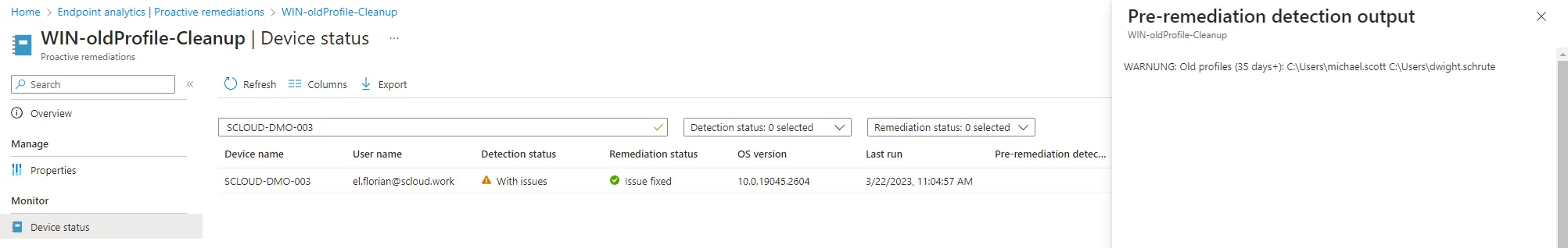 Pre-remediation detection output