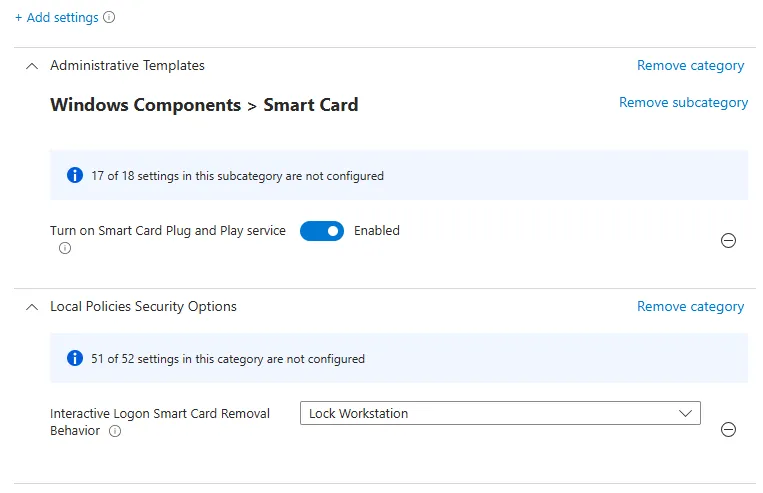 Intune, Windows Smart Card Settings