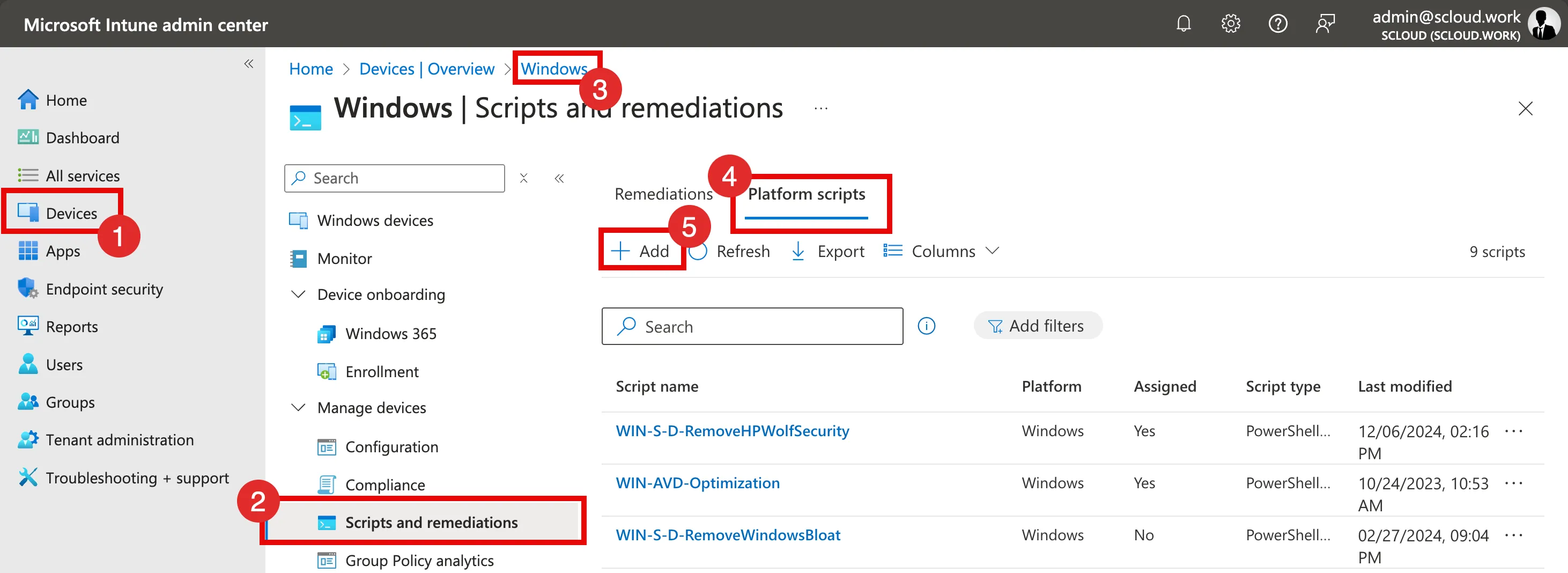 Intune, create new platform script