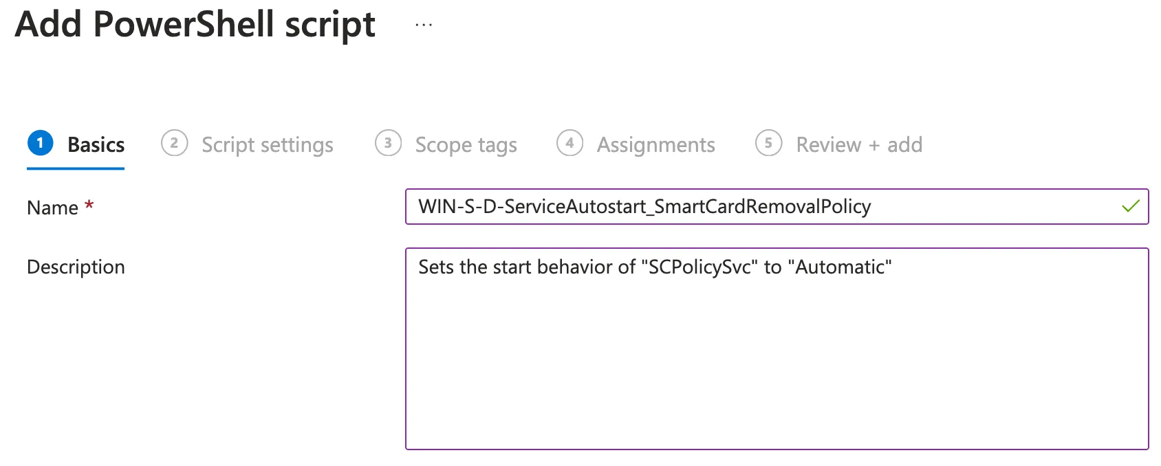 Intune, Platform script Name and Description