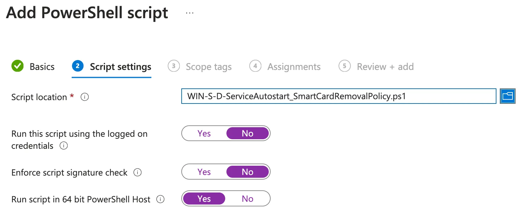 Intune, Platform script upload and settings