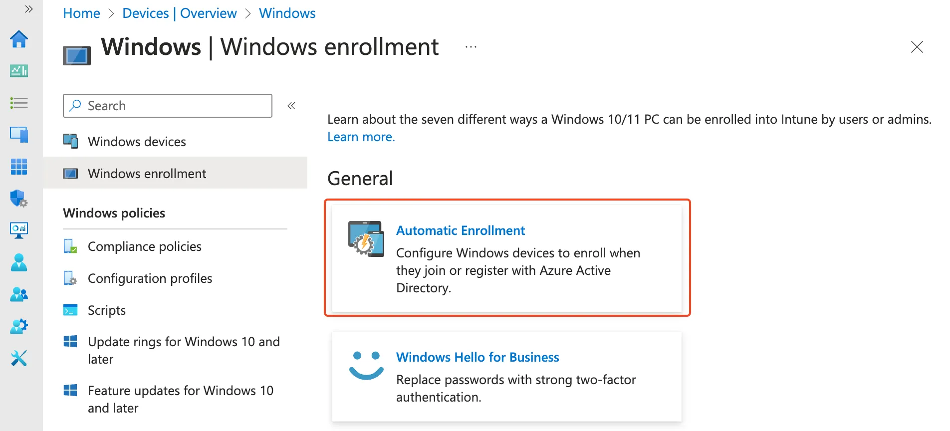 Intune, Automatic Enrollment