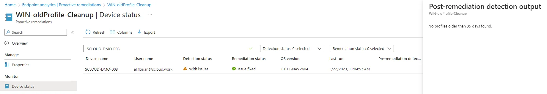 Post-remediation detection output