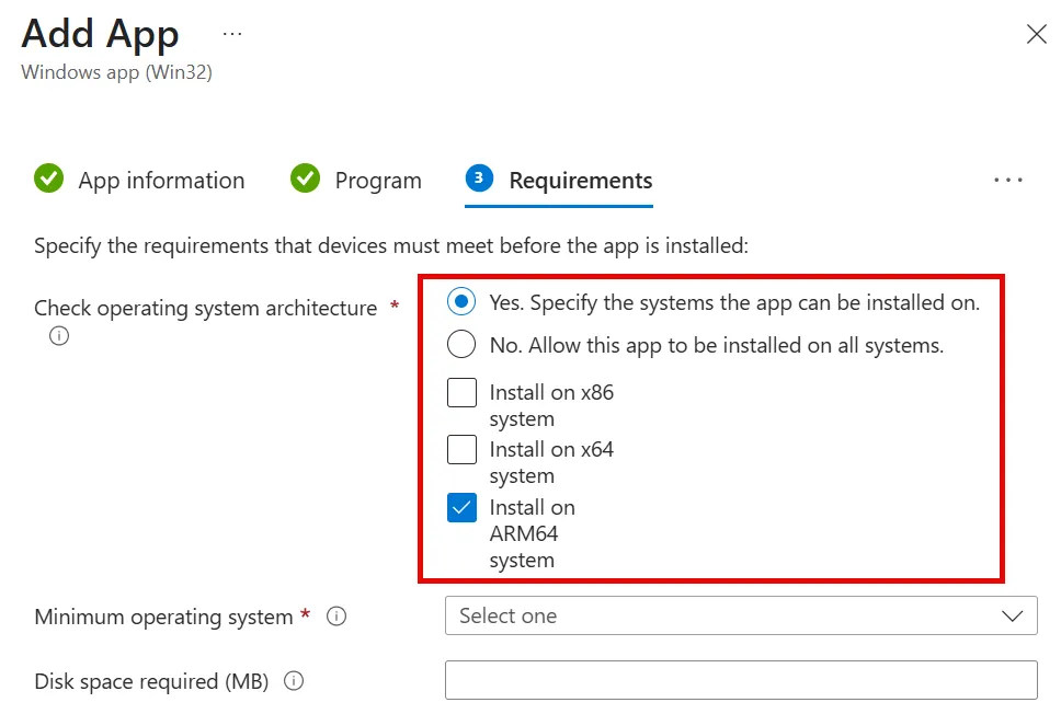 Intune Requirement for operating system architecture