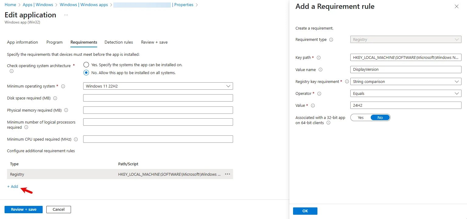 Intune additional Requirements for Windows Feature Update Version