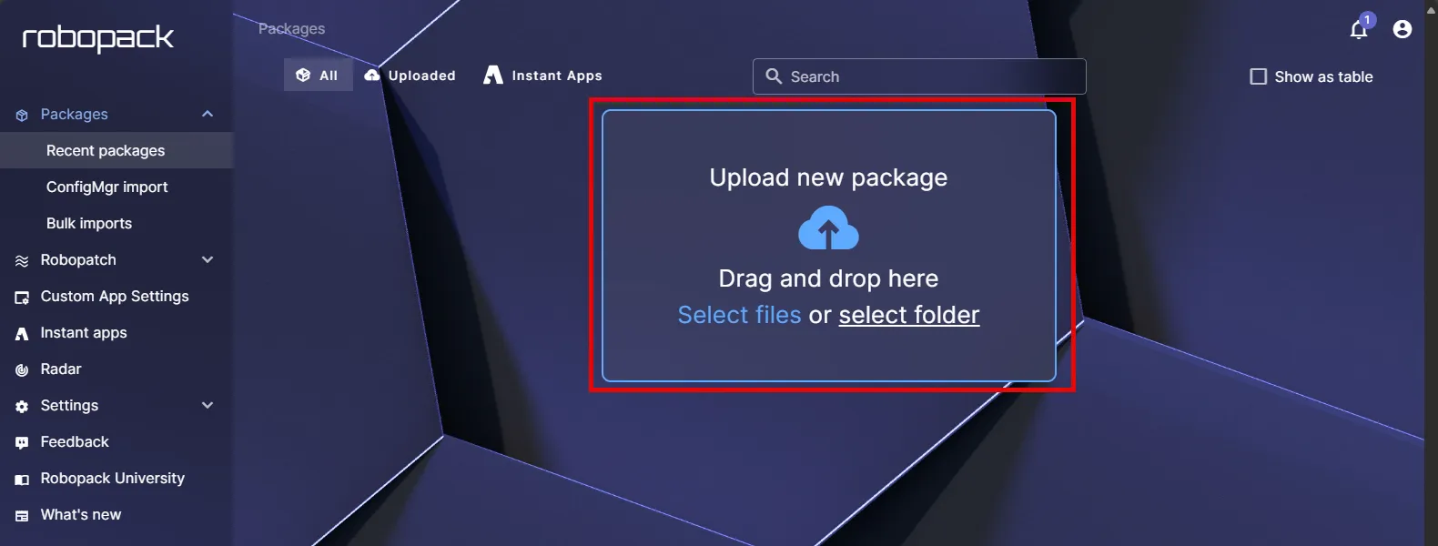 Robopack, add new custom app