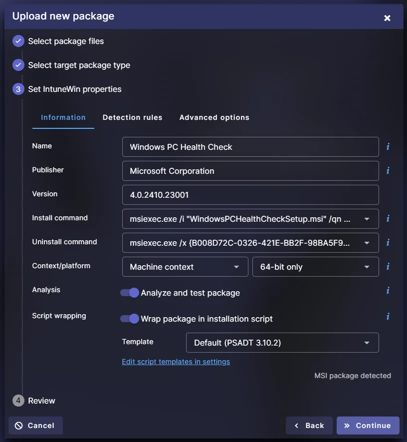 Robopack, app Information for Intune