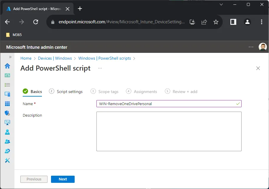 Intune, add PowerShell Script