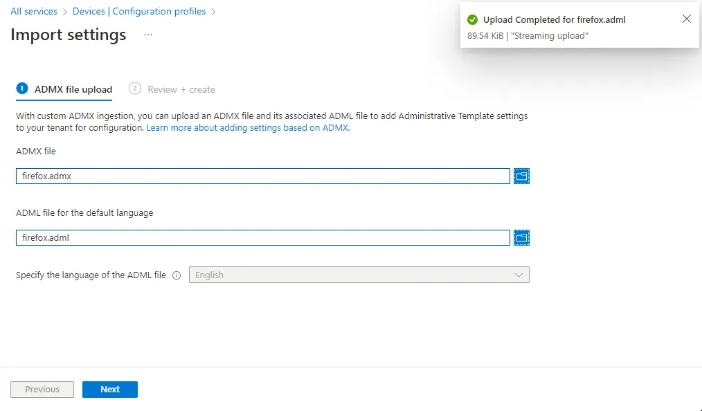 Firefox ADMX Upload