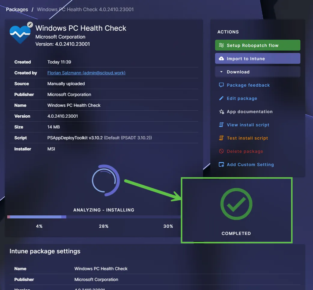 Robopack, automated installation script testing
