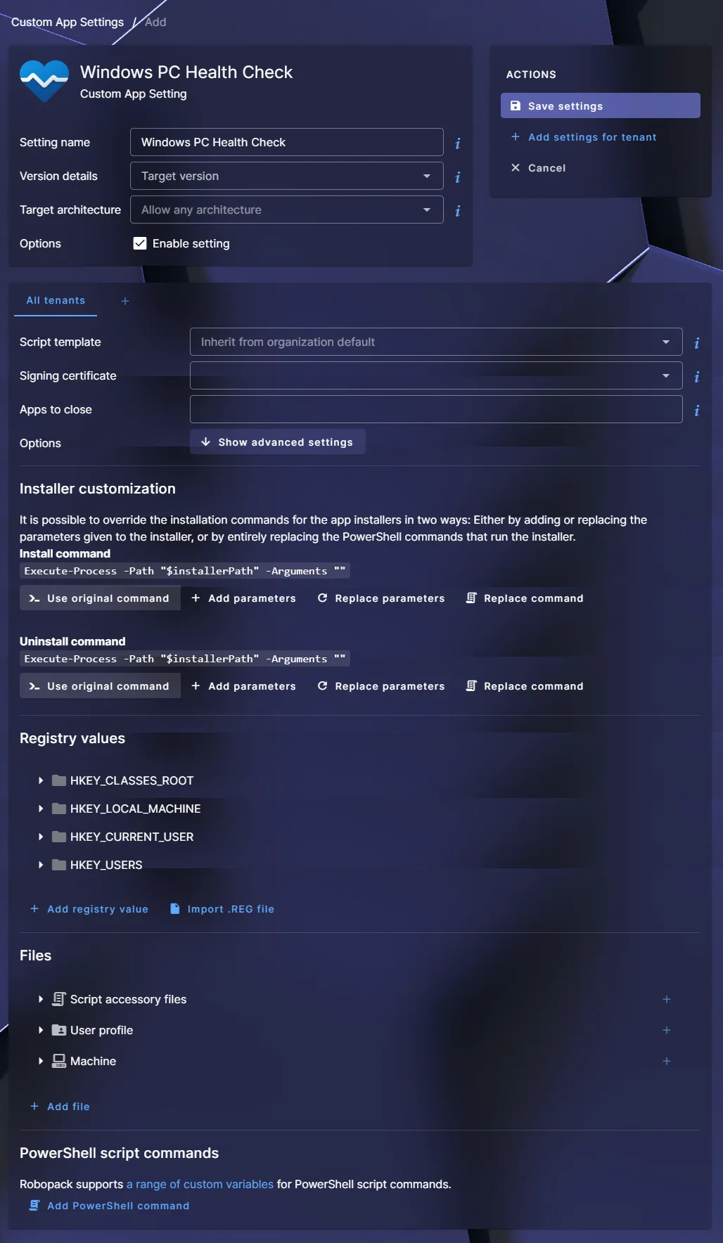 Robopack, custom app customization