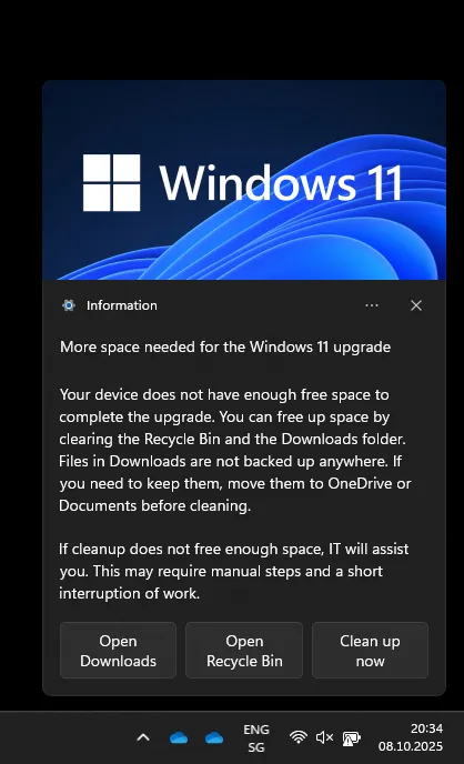 Popup to clean up Downloads and Recycle bin