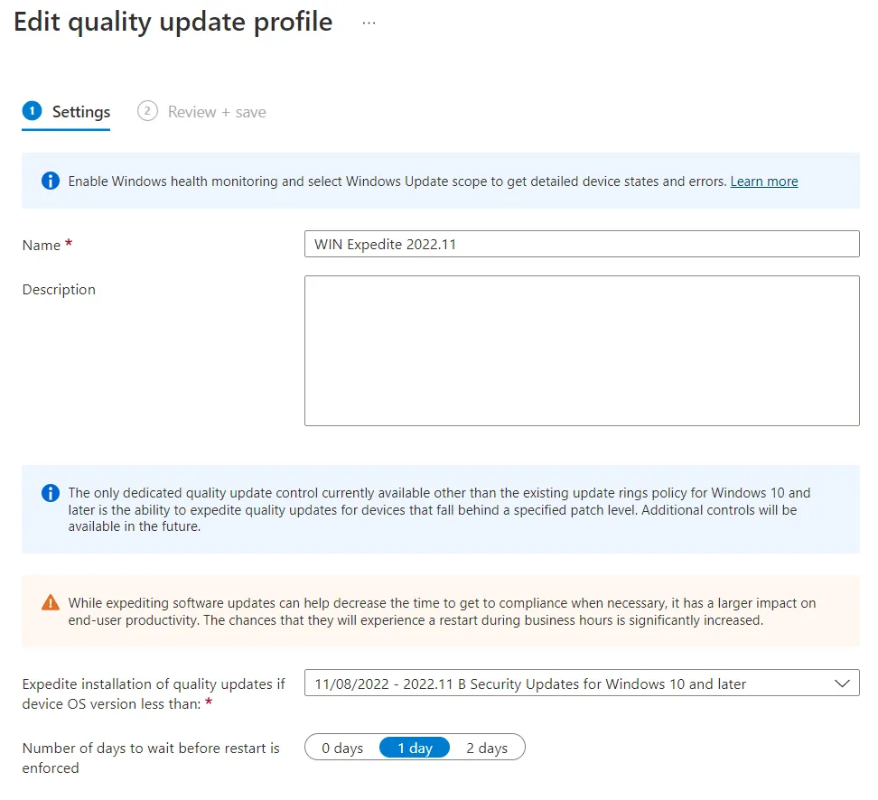Quality updates Richtlinie