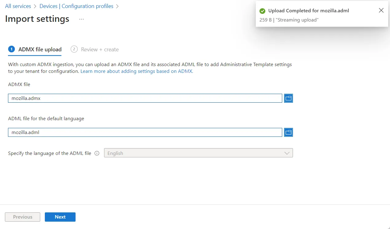 Mozilla ADMX Upload