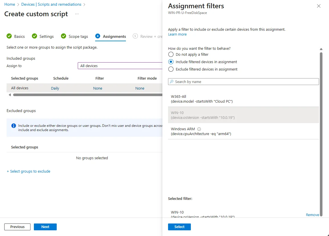 Intune, Remediation assignment and schedule
